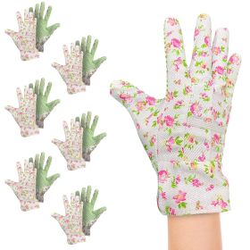 Jersey Cotton Garden Gloves for Women, 9 Inch, Pack of 12 Green Floral Gardening Gloves Medium with PVC Dots, Durable Gardening Gloves for Women