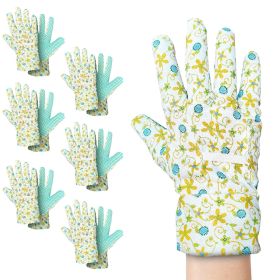 Jersey Cotton Garden Gloves for Women, 9 Inch, Pack of 12 Yellow Floral Gardening Gloves Medium with PVC Dots, Durable Gardening Gloves for Women
