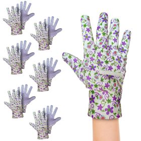 Jersey Cotton Garden Gloves for Women, 9 Inch, Pack of 12 Violet Floral Gardening Gloves Medium with PVC Dots, Durable Gardening Gloves for Women