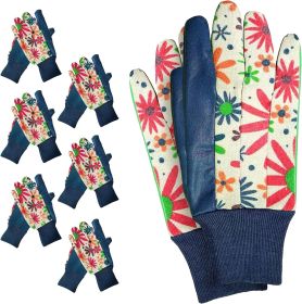 Blue Garden Gloves for Women Medium Size; Work Gloves Women Style Pack of 12 (6 Pairs); Polyester and Cotton Gardening Gloves; Non-Slip Yard Work