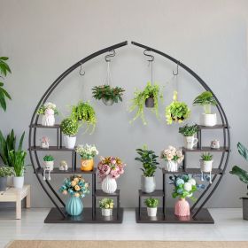 Artisasset 2pcs 5 Layers Semicircle Iron Wood Suitable For Garden Balcony Patio Lawn Home Decoration Plant Stand Flower Pot Stand Iron Flower Sta