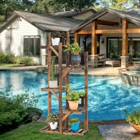 5-Tier Flower Rack Wood Plant Stand 6 Pots Display Shelf