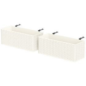2 Pack 20 Inch Railing Flower Pots, Hanging Flower Pots with Hooks, Drainage Holes for Fence, Rattan Look, White
