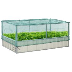 Raised Garden Bed, 5.7 x 3 x 2.3ft Steel Planter Box Outdoor with Cover, Gloves for Growing Vegetables, Flowers, Herbs, Green